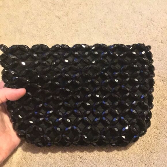 Vintage 1960s Made in Italy Black Beaded Clutch